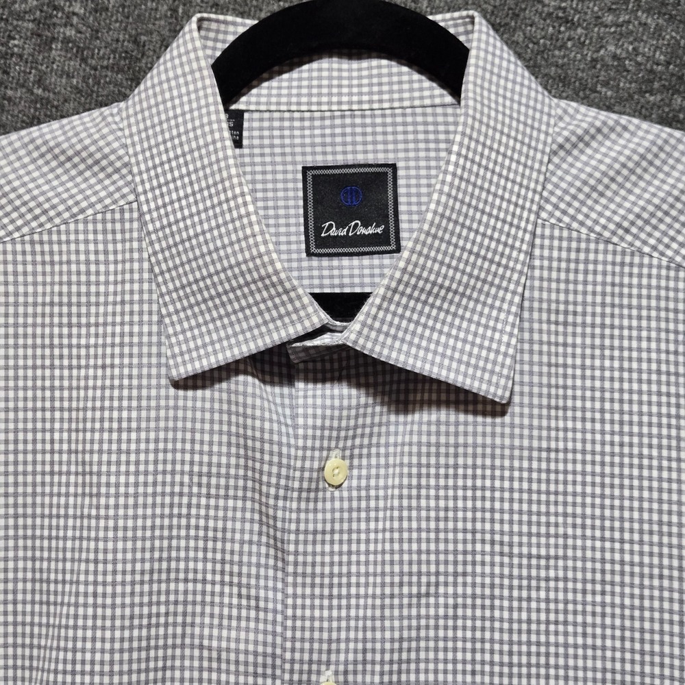 David Donahue Dress Shirt 18 34/35 Long Sleeve Gray Gingham Check
